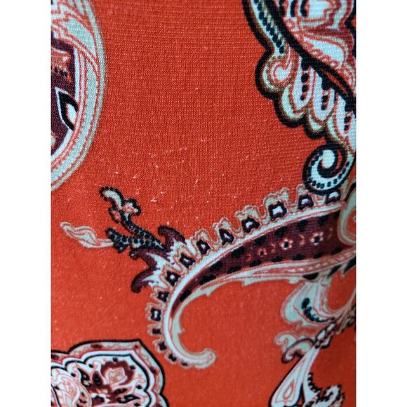 7th Avenue Blouse Women L Red Paisley Stretch Long Sleeve Ruched Cowl Neck Top - Picture 12 of 13